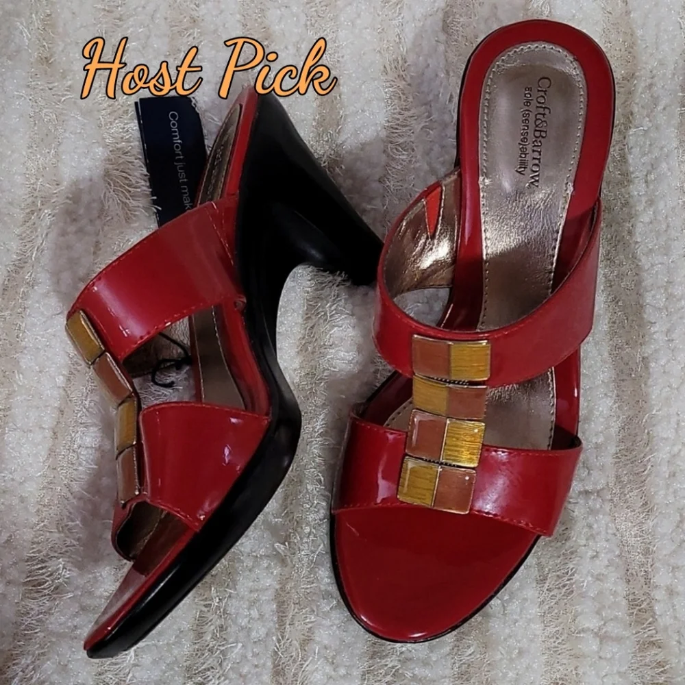 NEW High Heel Sandals Red Patent Open Toe Sole Sense Ability Pad Croft Barrow 6